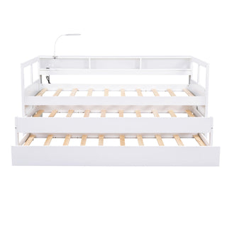 Daybed With 2 Trundles, 3 Storage Cubbies, Built In USB Charging Light