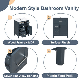 Modern Bathroom Vanity With Sink, Flip Drawer & 2 Drawers, Soft Close Hinges, Adjustable Shelf