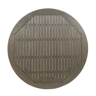 Round Outdoor Patio Table With Slatted Top - Gray