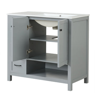 Bathroom Vanity With Sink Top, Bathroom Vanity Cabinet With 2 Doors And 2 Drawers, Open Shelf