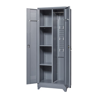Heavy Duty Storage Cabinet With Locking Doors, Hanging Rod & Shelves, Broom Closet - Gray