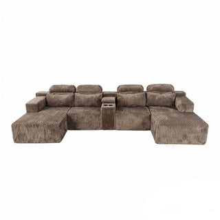 U-Shaped Sectional Sofa With Chaise Lounge And Cup Holders