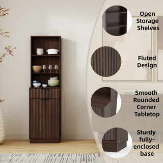 Tall Narrow Fluted Storage Cabinet With Trash Bin Compartment For Kitchen (Trash Can Not Included)
