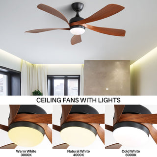 52" Indoor Ceiling Fan With 3 Color Dimmable LED Light Blades, Reversible DC Motor, Remote Control