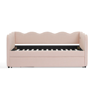 Gingham Daybed With USB Charging Port, Wave Shaped Design