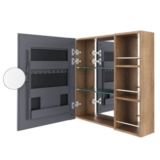 29.63" Wall Mounted Bathroom Cabinet With Adjustable Shelves - Imitative Oak