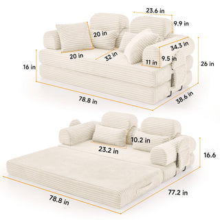 Convertible Sleeper Sofa With & Side Storage Pocket, Foldable Upholstered Couch For Living Room