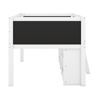 Low Loft Bed With Movable Shelves And Ladder, Decorative Chalkboard Guardrail
