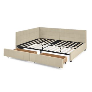 Upholstered Storage Tufted Bed Frame With Backrest And Armrests