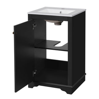 Bathroom Vanity With Sink, Freestanding Single Cabinet Set, Soft Close Door, Adjustable Shelf