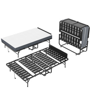Twin Wide Folding Bed With Adjustable Headboard, Extra Long Rollaway For Tall People, Memory Foam Mattress - Black