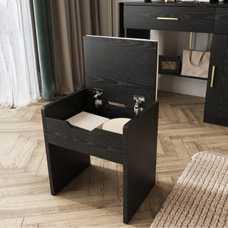 Vanity Desk With LED Mirror Lights And Charging Outlet