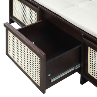 Entryway Shoe Bench With Drawers & Button Tufted Cushion