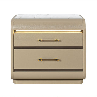 Gigi - Nightstand With LED Lighting For Bedroom Storage - Gold