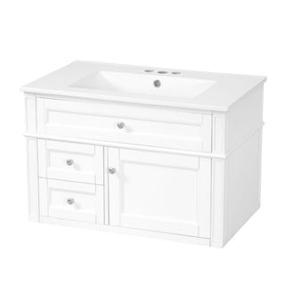 Wall Mounted Bathroom Vanity With 2 Drawers, 1 Tip Out Drawer, 3 Holes Sink