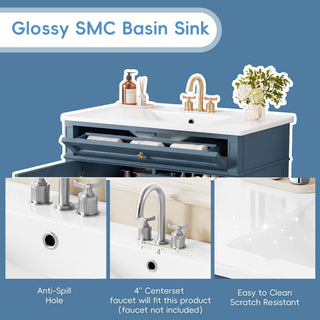 Bathroom Vanity With Sink, Rectangular Storage Cabinet & 2 Drawers And Tip Out Drawer