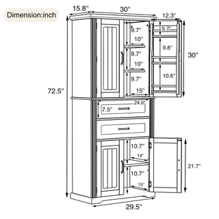 Storage Cabinet With Adjustable Shelves, 2 Drawers, Doors