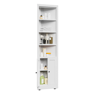 Tall Corner Storage Cabinet With 2 Doors, 5-Tier With Adjustable Shelves, Freestanding - White