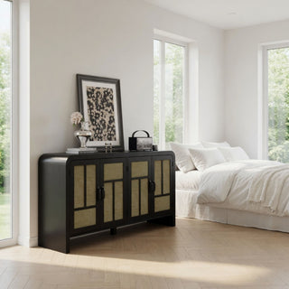 Sideboard Buffet Cabinet With 4 Doors & Adjustable Shelves - Black