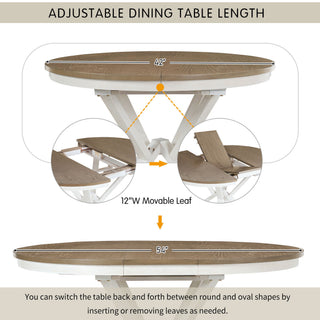 Dining Set With Extendable Round Table And 4 Upholstered Chairs
