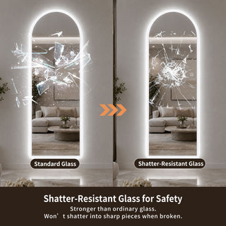 65" X 21" Arched LED Full Length Mirror, Wall Mounted Lighted Full Body Mirror With Frosted Edge Lighting, 3 Color Temperatures & Stepless Dimming - Silver