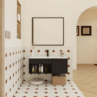 Wall Mounted Floating Bathroom Vanity With Open Shelf & Soft Close Door