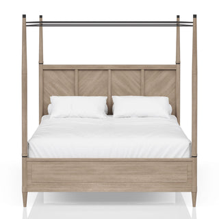 Queen Canopy Bedroom Set With A 2 Drawer Nightstand A Dresser With Poster Mirror And A Door Chest - Sand