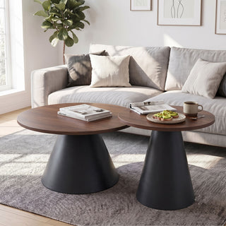Nesting Coffee Table, Adjustable Foot Pads For Living Room (Set of 2) - Walnut / Black