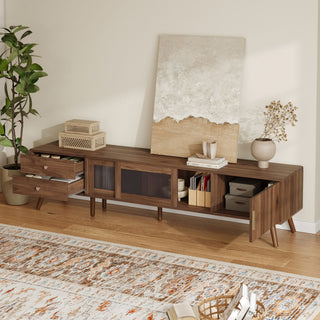 76" TV Stand, Entertainment Center With Storage Cabinets, TV Media Console Table For Living Room - Natural
