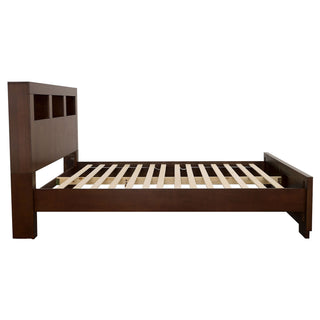 Copper - Eastern King LED Storage Bookcase Bed With Built In Shelves - Cappuccino