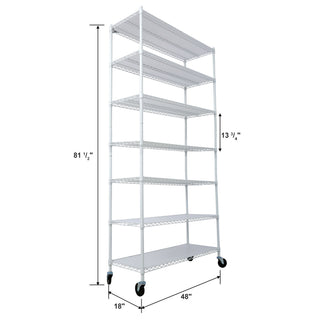 7 Tier Metal Shelf Wire Shelving Unit, 2450Lbs Heavy Duty Adjustable Storage Rack With Wheels & Shelf Liners For Closet Kitchen Garage Basement Commercial Shelving