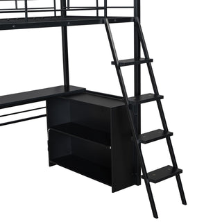 Loft Bed With LED Desk And 4 Storage Shelves