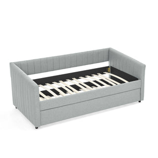 Upholstered Daybed With Trundle With Vertical Stripes