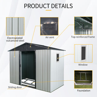 8Ft X 4Ft Outdoor Metal Storage Shed With Window And Metal Foundation For Backyard, Patio, Lawn