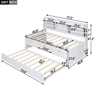 Captain Bed With Built In Bookshelves, 3 Storage Drawers, And Trundle