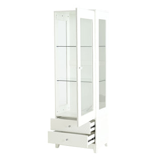 Modern Upholstered Glass Display Cabinet With Adjustable LED Light - White