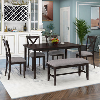 6 Piece Rectangular Dining Table Set With 4 Chairs And Bench
