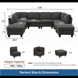 8 Piece Modular U - Shape Sectional Sofa