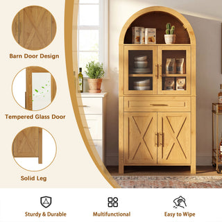 Arched Kitchen Pantry Cabinet With Adjustable Shelves And Barn Door Design