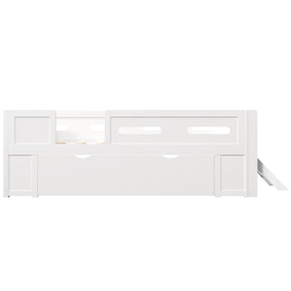 Platform Bed With Guardrail And Drawer
