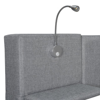 Upholstered Platform Bed With Reading Lights, Drawers, Trundle And Shelves