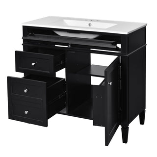 Bathroom Vanity With Mirror Cabinet, Single Sink With 2 Soft Closing Doors And 4 Drawers