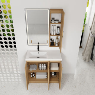 Freestanding Bathroom Vanity Set With Tall Linen Cabinet, 3 Door Storage Cabinet, Single Sink