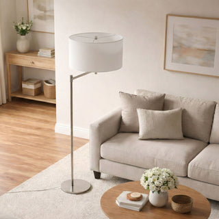 Horizon - Table Lamp With On / Off Switch Curved Base Linen Shade - Brushed Nickel / Silver / White