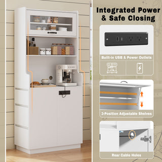 Pantry Cabinet With Hydraulic Flip Top And USB Charging Port