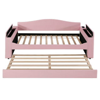 Upholstered Daybed With Storage Armrests, Trundle And Latest Integrated tooth Audio System