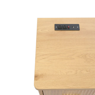 Fluted Coffee Bar Cabinet With Mini Fridge Space & Charging Station - Natural