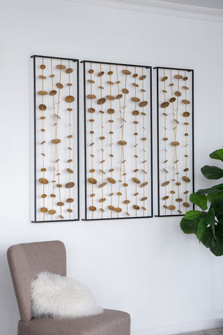Metal Decorative Wall Art With Frame, Wall Decor For Living Room (Set of 3) - Gold