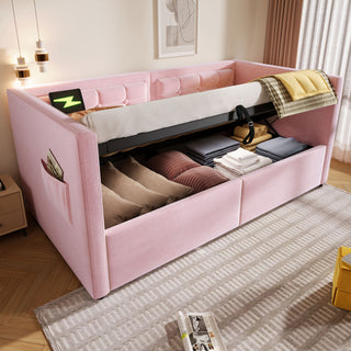 Upholstered Daybed With Hydraulic Storage And USB / Type - C Charging