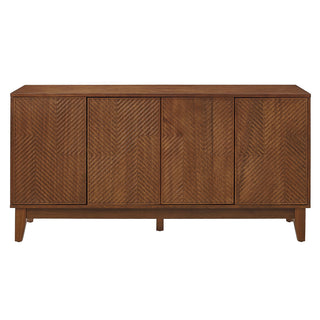TV Stand With Carved Geometric Doors Storage Cabinet, 4 Door Media Console For Living Room - Walnut